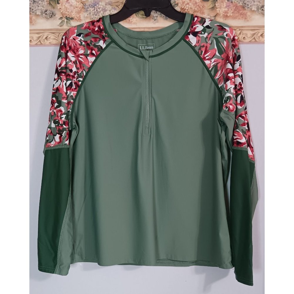 L.L. Bean Large UPF ReNew Swimwear Long-Sleeve Rash Guard Colorblock Water Top